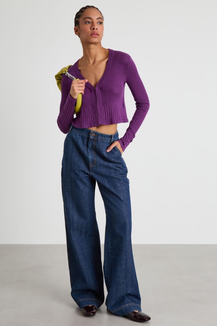 Ribbed cropped cardigan Intrend - 3