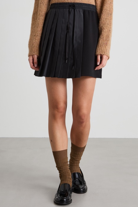 Gonna in jersey con pannello plissè