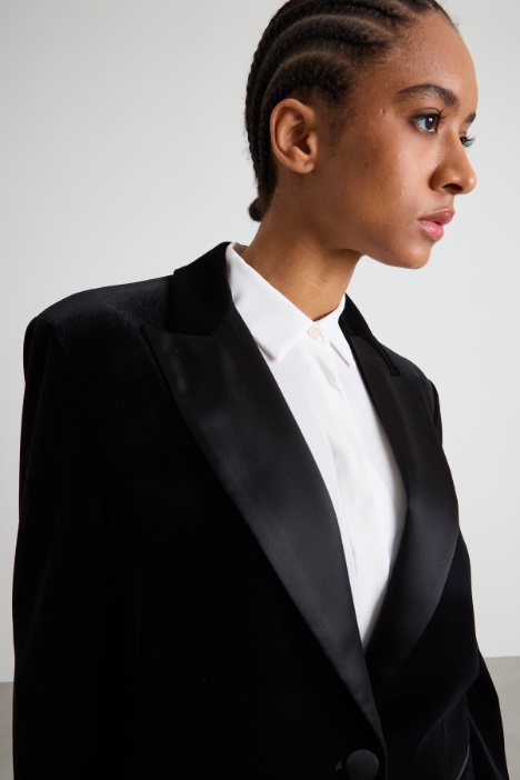 Blazer de esmoquin de punto de terciopelo