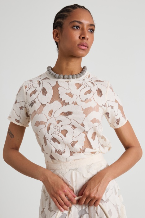 T-shirt in pizzo a fiori Intrend