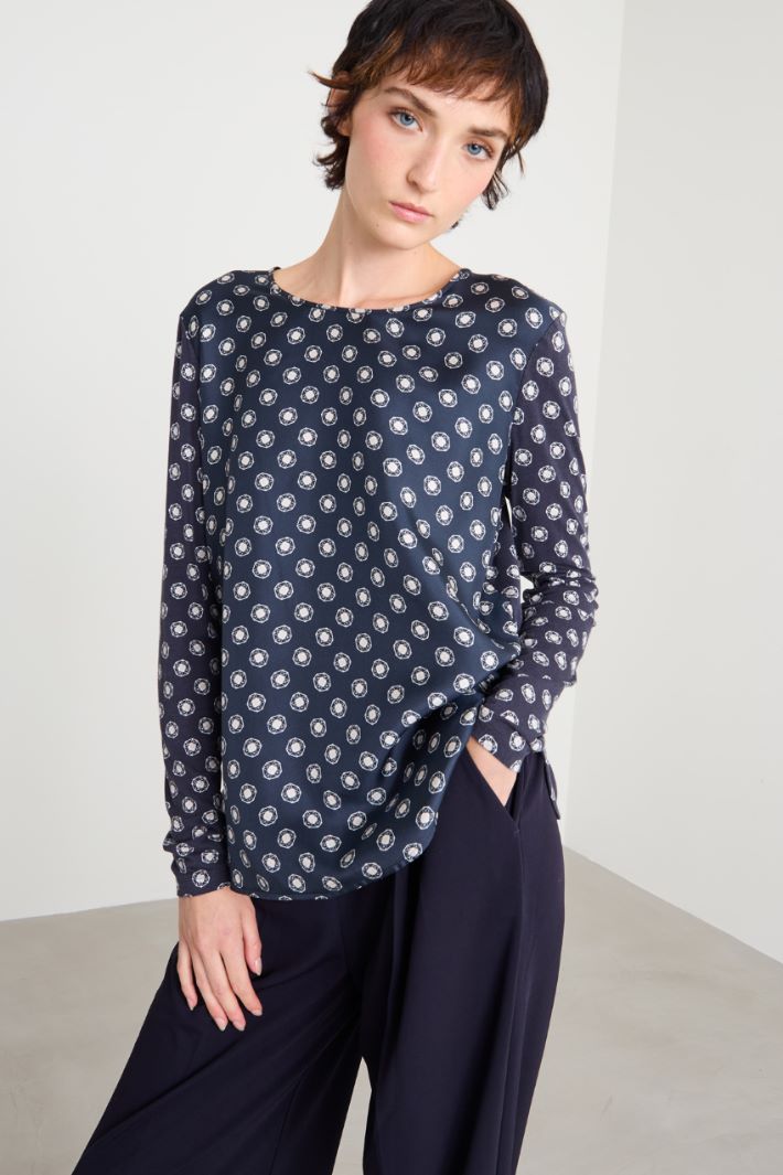 Printed bimaterial T-shirt Intrend