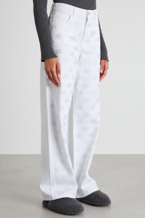 Pantaloni in bull con strass