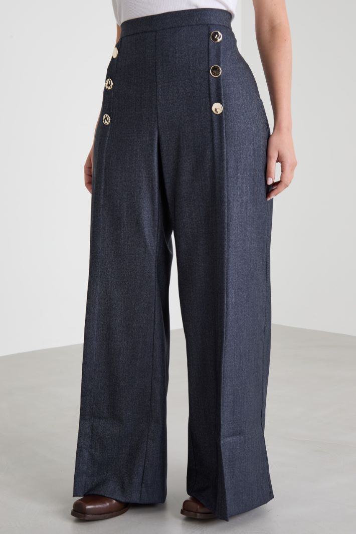 Denim effect trousers with buttons Intrend - 2