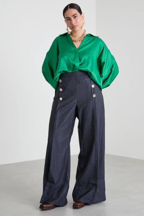 Denim effect trousers with buttons Intrend