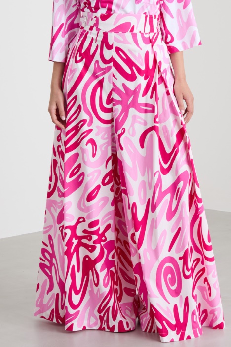 Wide leg trousers in printed poplin
