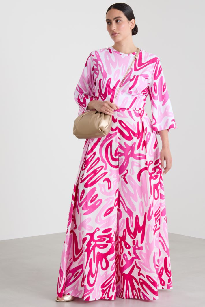 Wide leg trousers in printed poplin Intrend