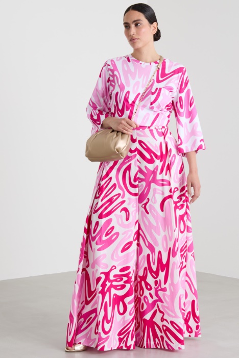 Wide leg trousers in printed poplin Intrend