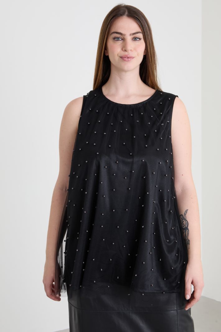 Tulle top with beads Intrend