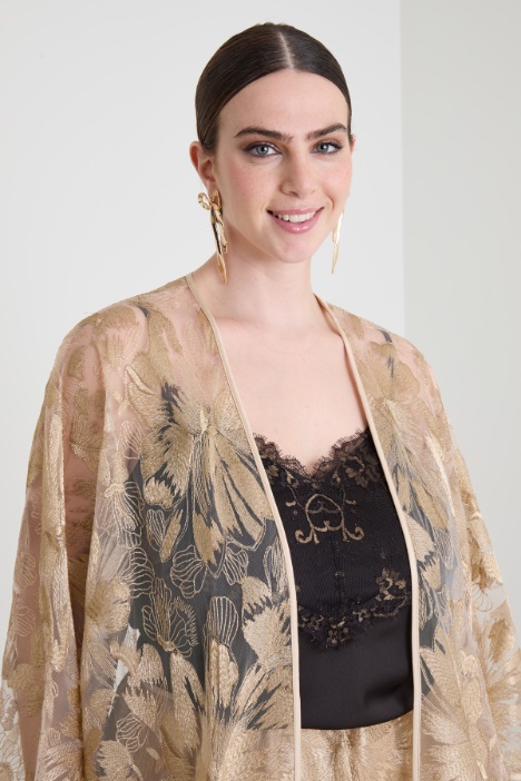 Spolverino in tulle ricamato