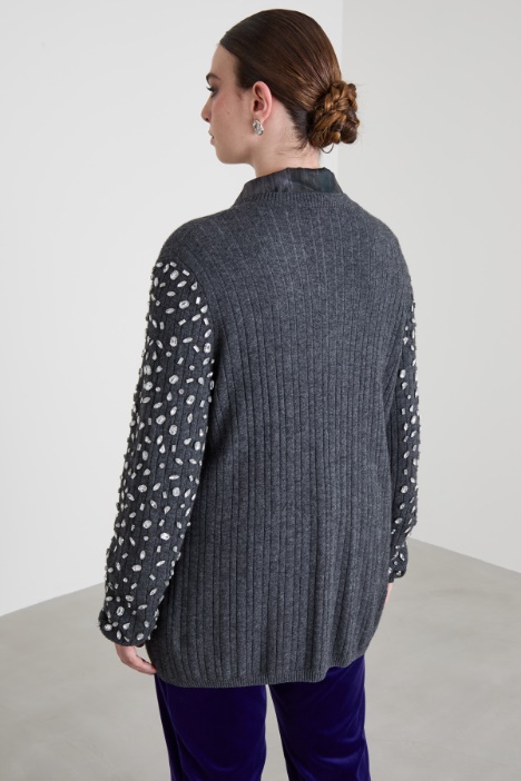 Cardigan in lana con strass