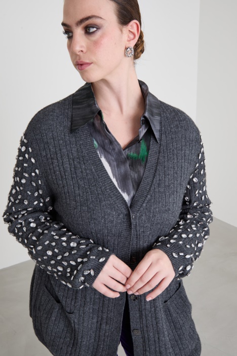 Cardigan in lana con strass
