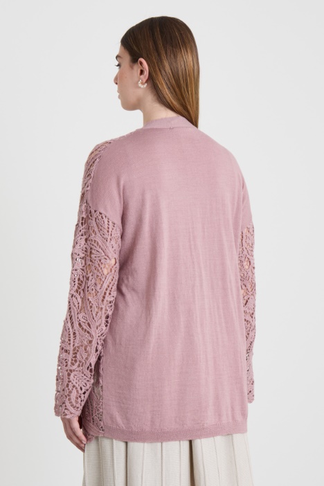 Cardigan con inserto in pizzo