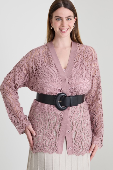 Cardigan con inserto in pizzo