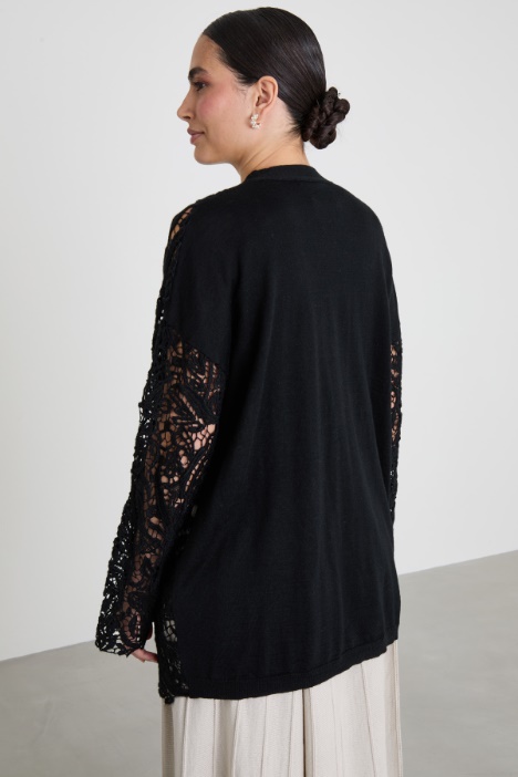 Cardigan con inserto in pizzo