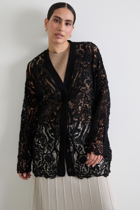 Cardigan con inserto in pizzo