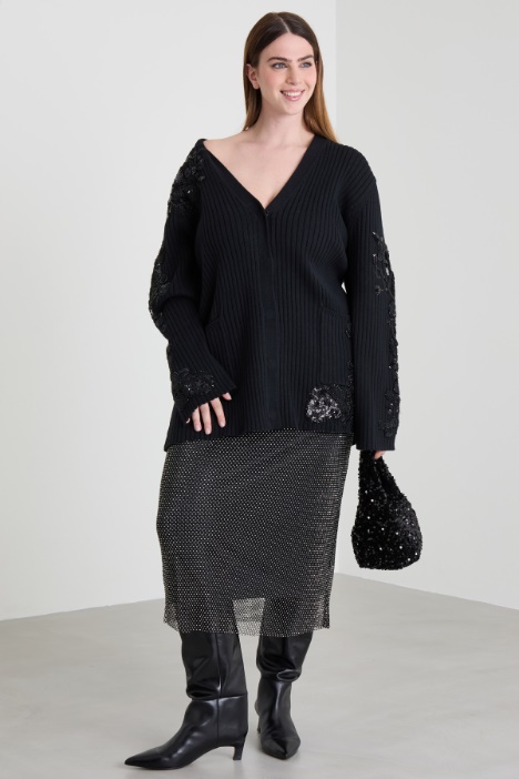 Cardigan in cotone con ricami Intrend
