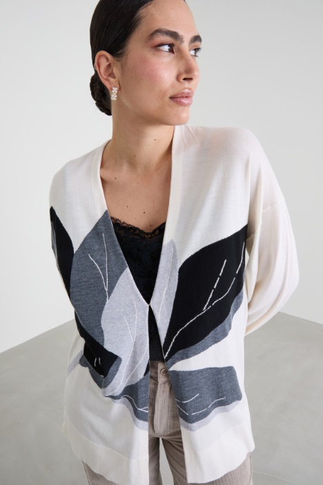 Cardigan in lana con intarsio