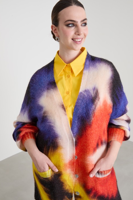Cardigan stampato in misto lana