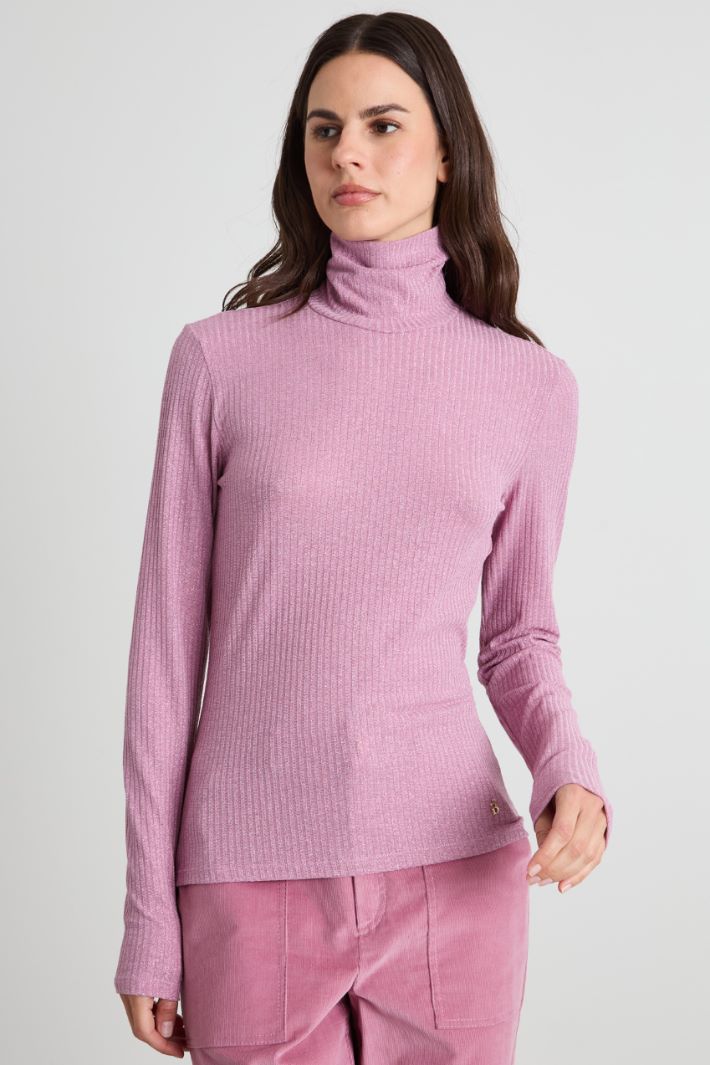 Jersey de cuello alto de lamé acanalado Intrend