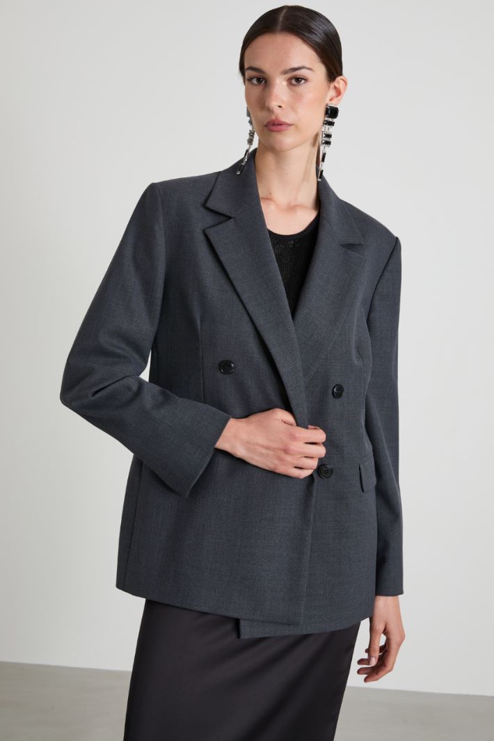 Double-breasted grisaille blazer - DARK GREY - Intrend - 2