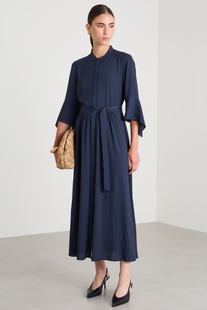 Crepe de chine shirt dress - BLUE - Intrend