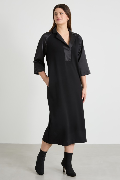 Abito lungo in jersey e raso