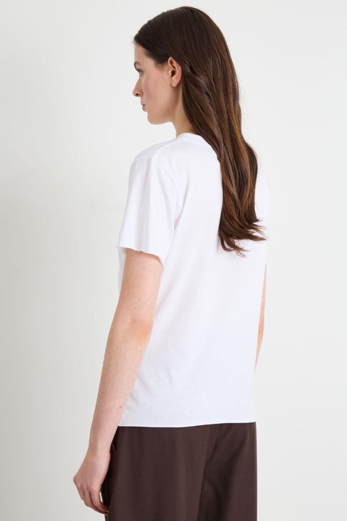 Draped cotton T-shirt - WHITE - Intrend - 4
