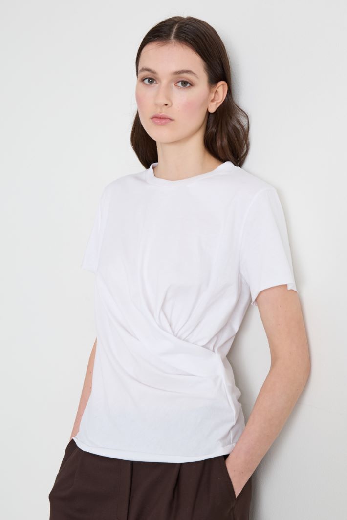 Draped cotton T-shirt - WHITE - Intrend - 2