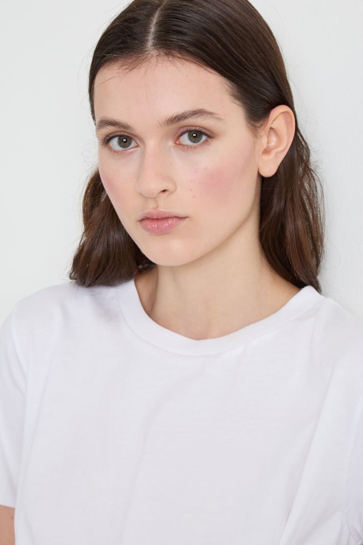 Draped cotton T-shirt - WHITE - Intrend - 3