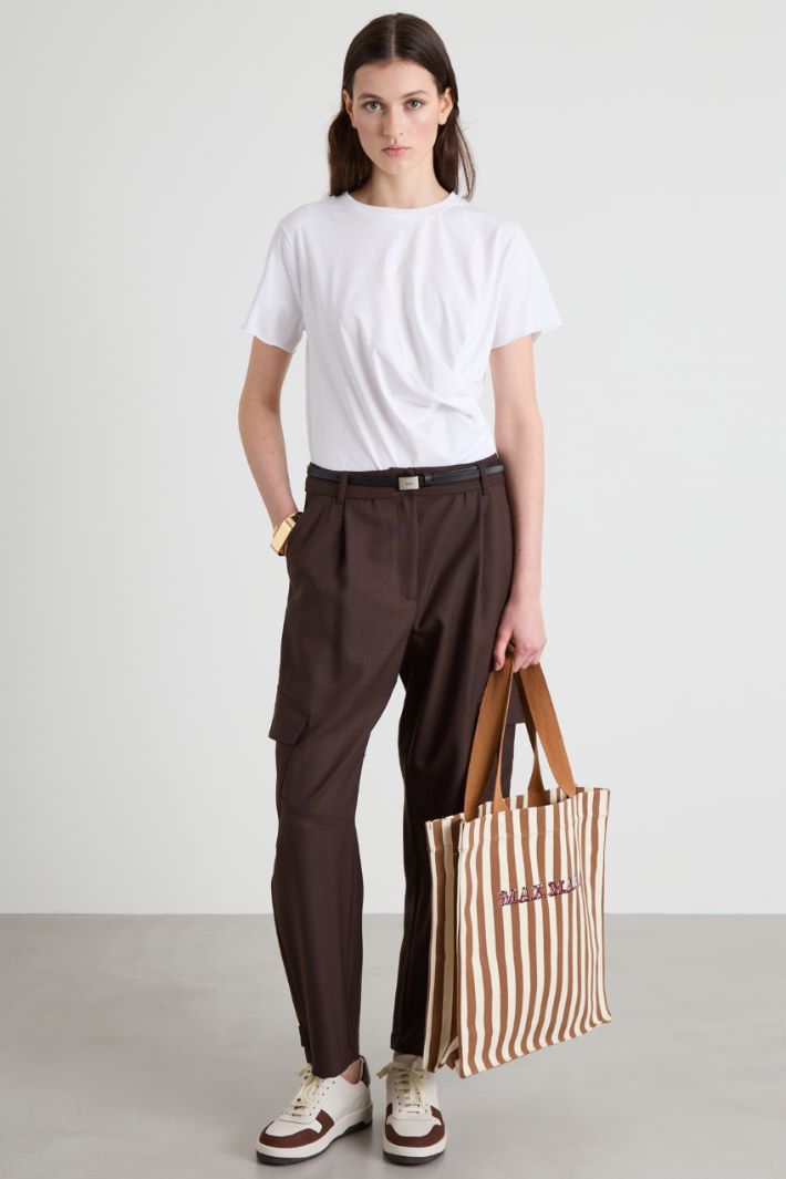 Draped cotton T-shirt - WHITE - Intrend