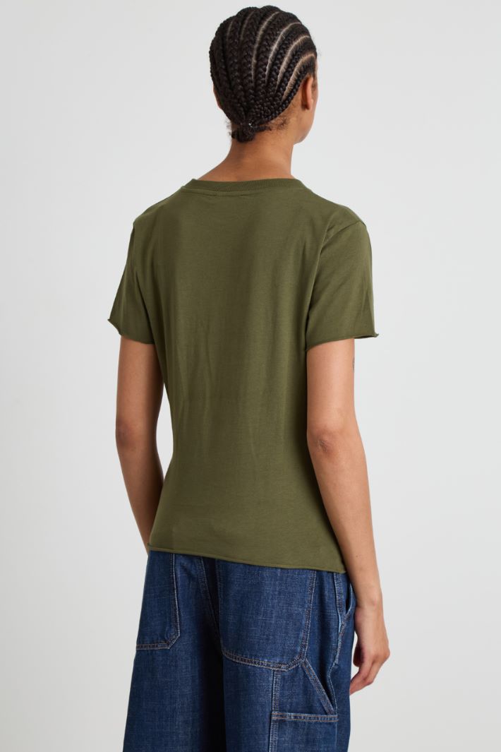 Draped cotton T-shirt - KHAKI GREEN - Intrend - 4