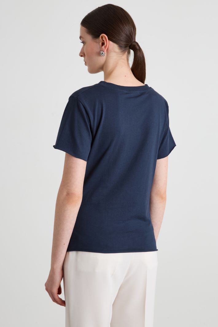 Draped cotton T-shirt - BLUE - Intrend - 4