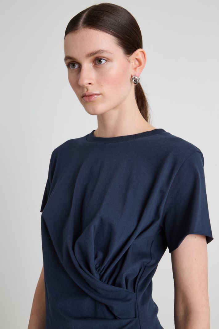 Draped cotton T-shirt - BLUE - Intrend - 3