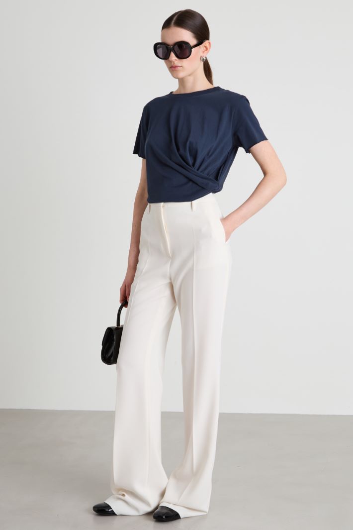 Draped cotton T-shirt - BLUE - Intrend