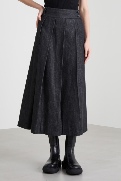 Gonna effetto denim con pieghe