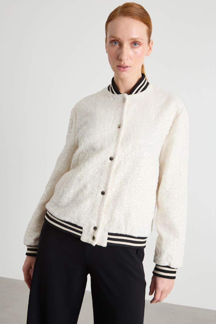 Sequinned Basketweave Bomber Jacket Intrend - 2