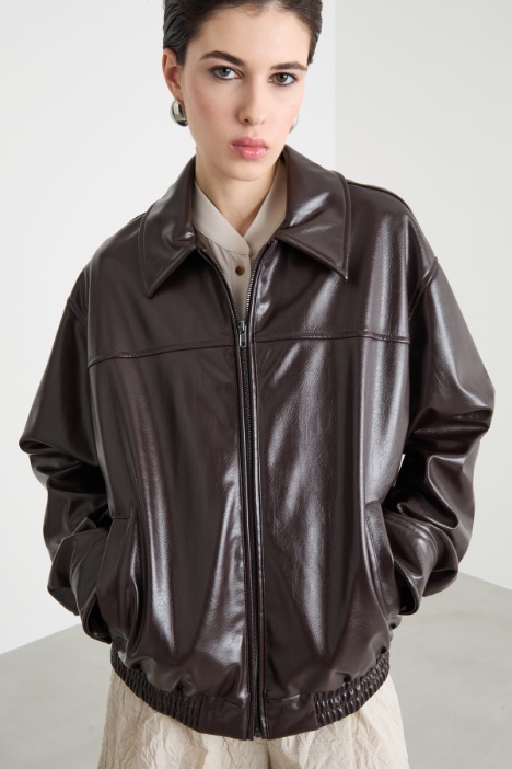 Giacca boxy in jersey spalmato