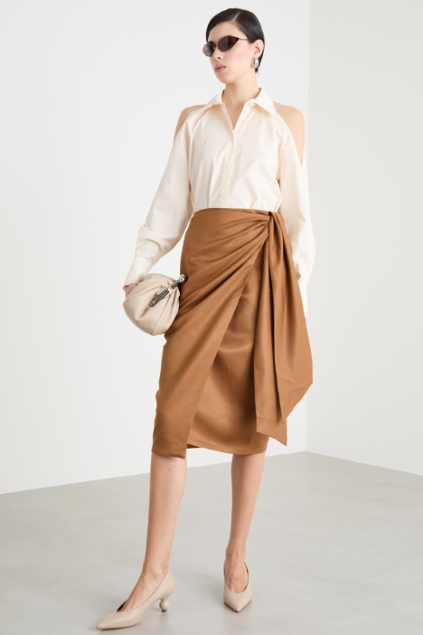 Linen and silk twill midi skirt Intrend