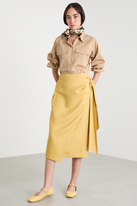 Linen and silk twill midi skirt Intrend
