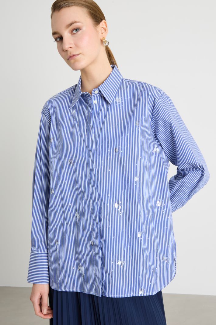 Sequin-Embroidered Oversized Poplin Shirt Intrend - 2