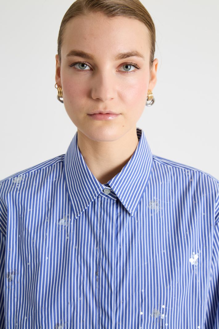 Sequin-Embroidered Oversized Poplin Shirt Intrend - 3