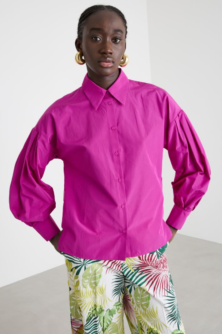 Camicia in taffettà con cintura - FUXIA - Intrend - 3