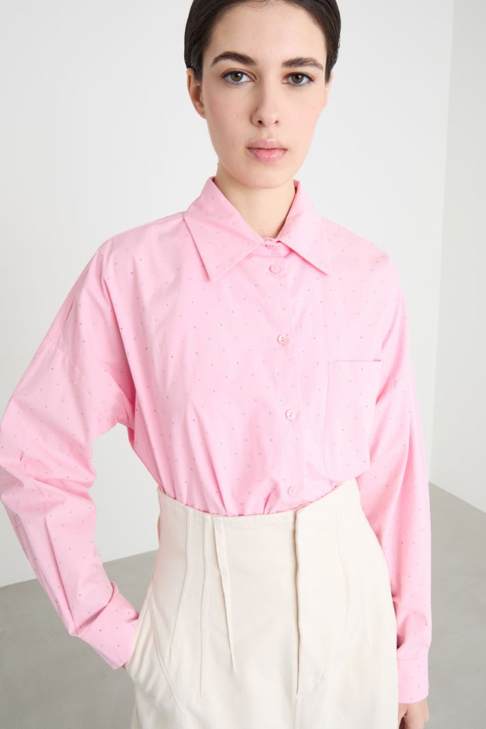 Crystal-embellished poplin shirt Intrend - 3