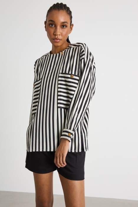 Camicetta Donna Maniche Lunghe A Righe, Scollo A V, Casual E Versatile, Taglie Forti