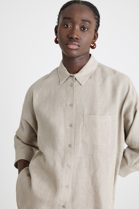 Camicia in tela con maniche tre quarti