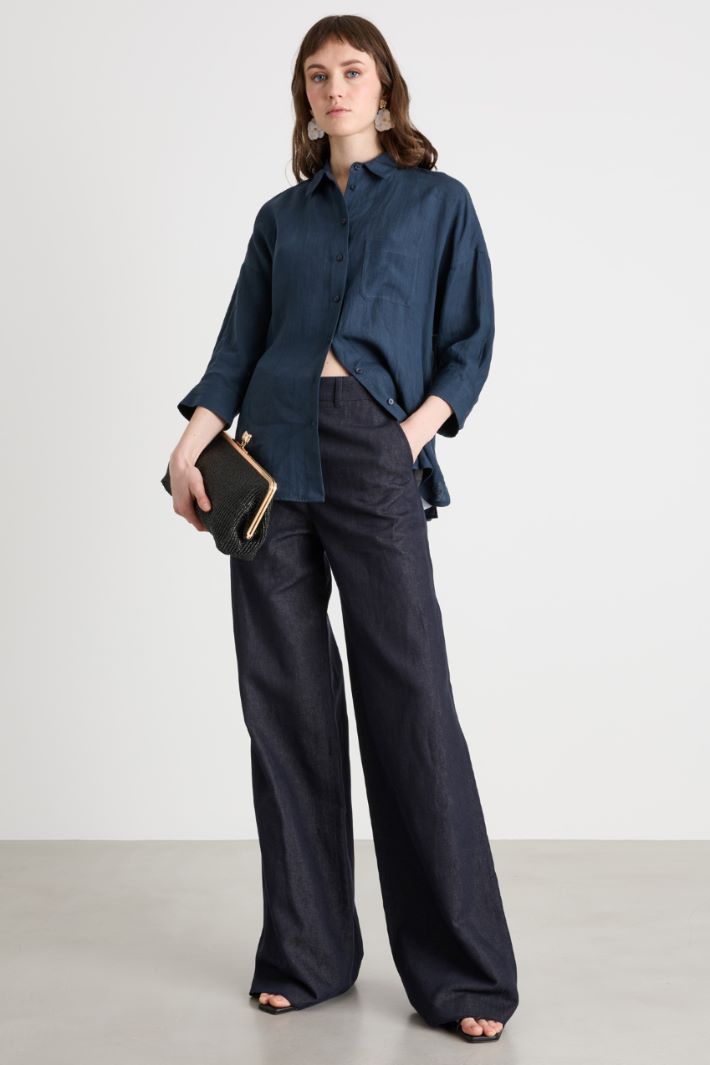 Camicia in tela con maniche tre quarti Intrend