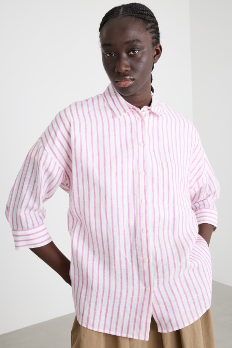 Camicia in tela con maniche tre quarti