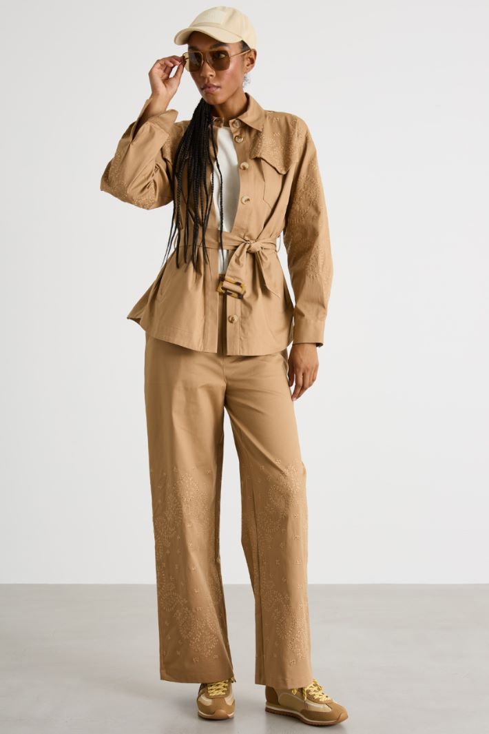 Embroidered gabardine trousers Intrend