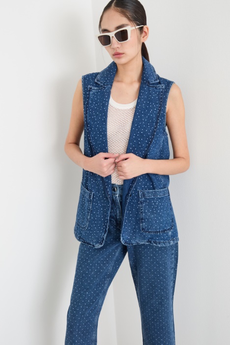 Rhinestone-embellished denim waistcoat Intrend
