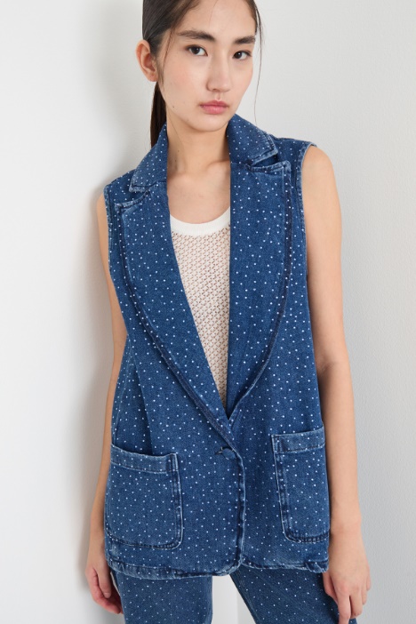 Gilet in jeans con strass